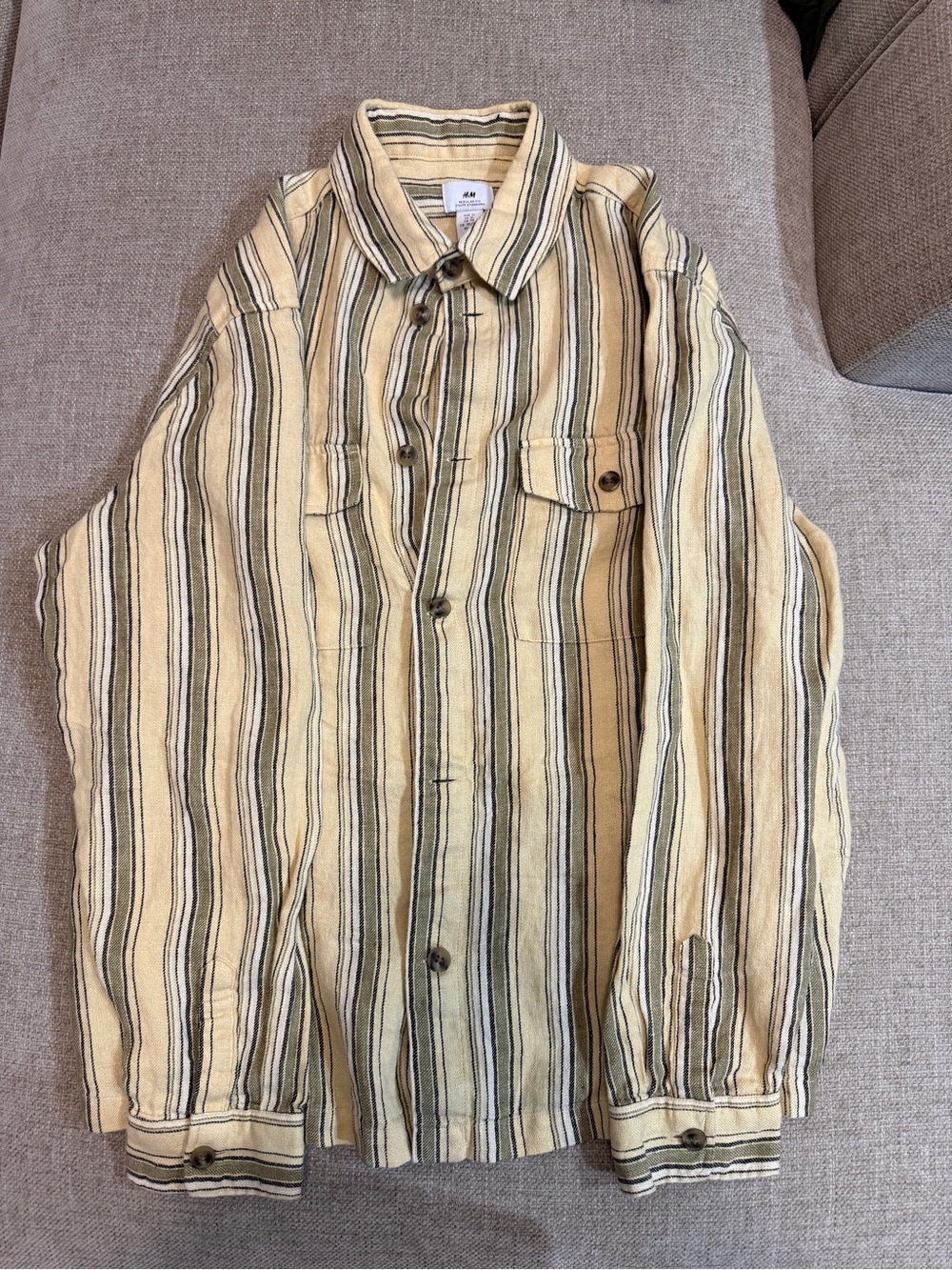 H&M Yellow and Black Striped Button-Up Shirt Jacket